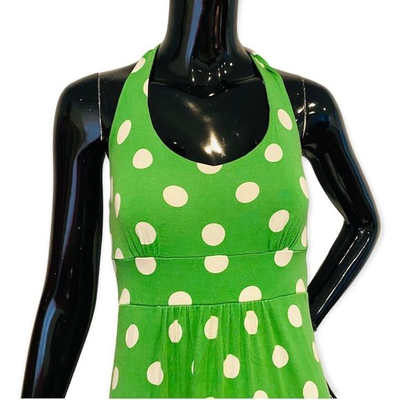 Boden Green Polka Dot Halter Dress Size 4L - Picture 2 of 6